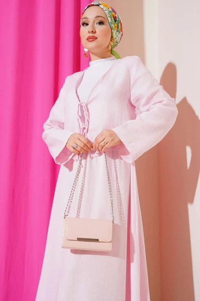 İp Bağcık Kimono Etekli İkili Takım Pembe - Resim 2