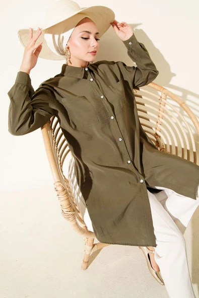 Taş Düğmeli Uzun Tunik Haki ürün görseli