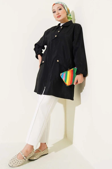 Fermuarlı Gömlek Yaka Kap Siyah - Resim 2