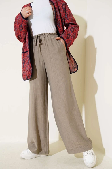 Bel Lastikli Bol Paça Pantolon Küf Yeşili ürün görseli 1