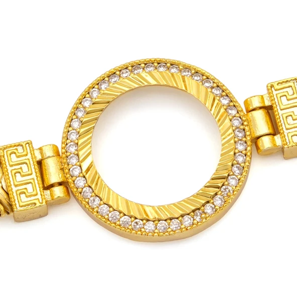 Altın Kaplama İmitasyon Zirkon Taşlı İtalyan  Çeyrek Çerçeve Bileklik BLK-1172 - Resim 4