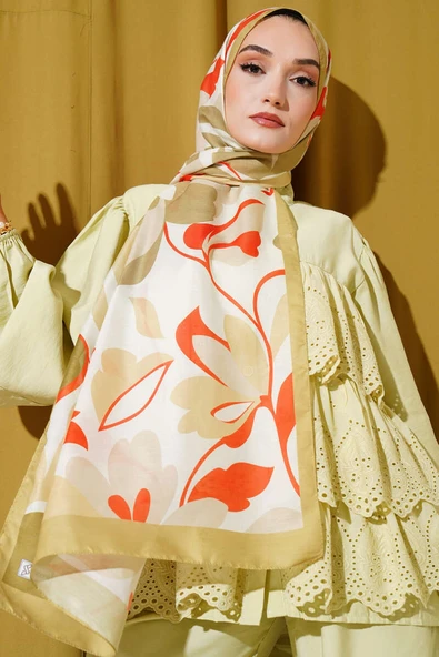 Menekşe Desen Soft Şal Yağ Yeşili ürün görseli 1