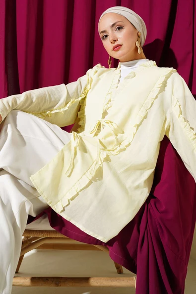 Fırfır Detaylı Kimono Sarı ürün görseli 1