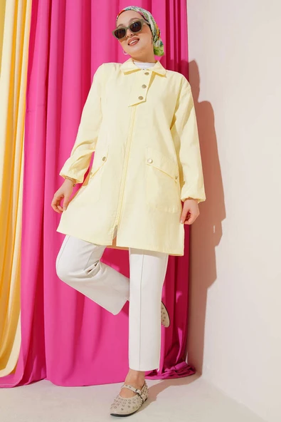 Fermuarlı Gömlek Yaka Kap Sarı - Resim 2