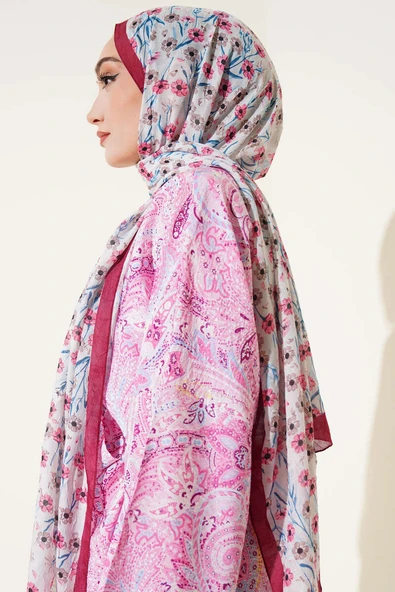 Papatya Desen Bambu Kraş Şal Bordo - Resim 3