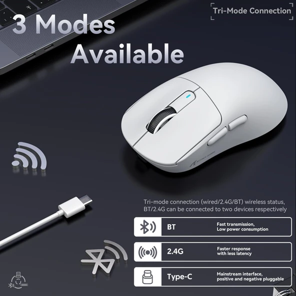 Attack Shark X3 Beyaz Şarjlı Makrolu Optik Kablosuz Oyuncu Mouse - 4