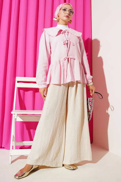 Bebe Yaka İp Bağlamalı Kimono Pembe - 2