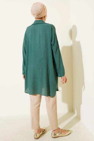 Önü Fırfır Bağlamalı Kimono Zümrüt - Resim 3