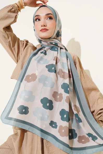 Çiçek Desenli Şal Yeşil ürün görseli 1