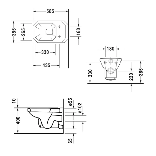Duravit 1930 Asma Klozet (Yavaş Kapanır Kapak Dahil) Beyaz, 0182390075 - 3