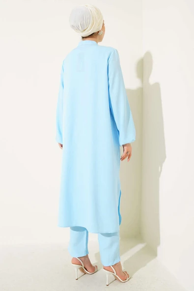 Önü Taş Detaylı Uzun Tunik İkili Takım Bebe Mavi - Resim 3