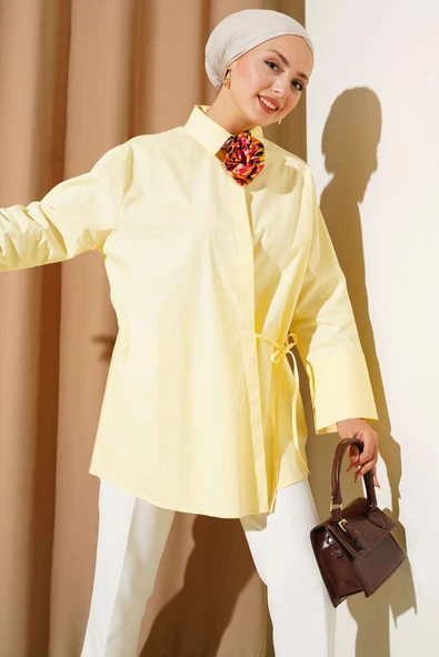 Yanı İp Bağlamalı Kimono Sarı ürün görseli 1