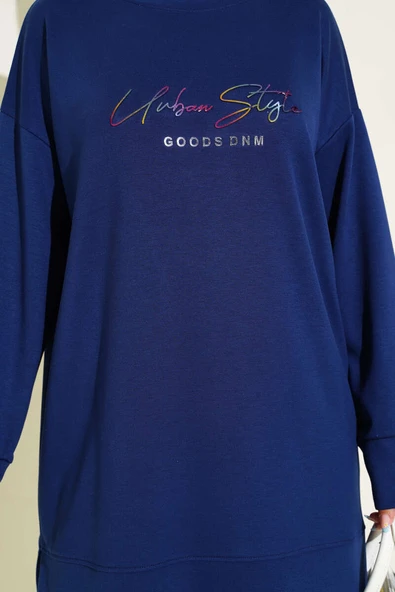 Loyşa Renkli Yazılı Tunik Lacivert - Resim 4