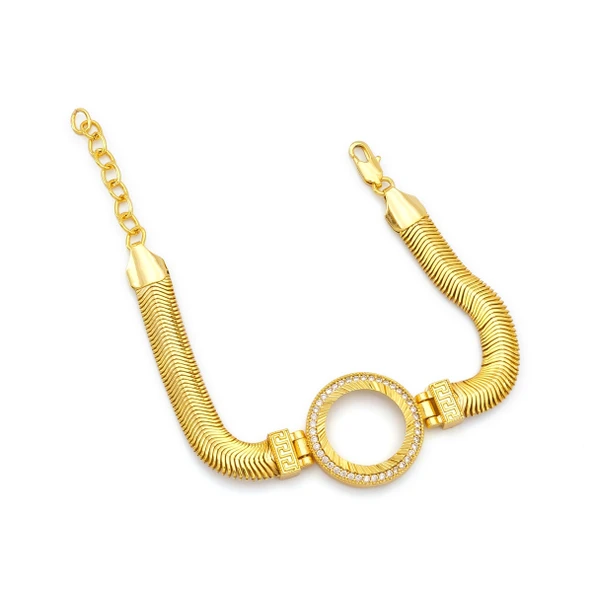 Altın Kaplama İmitasyon Zirkon Taşlı İtalyan  Çeyrek Çerçeve Bileklik BLK-1172 - Resim 3