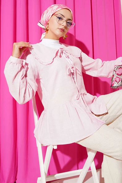 Bebe Yaka İp Bağlamalı Kimono Pembe