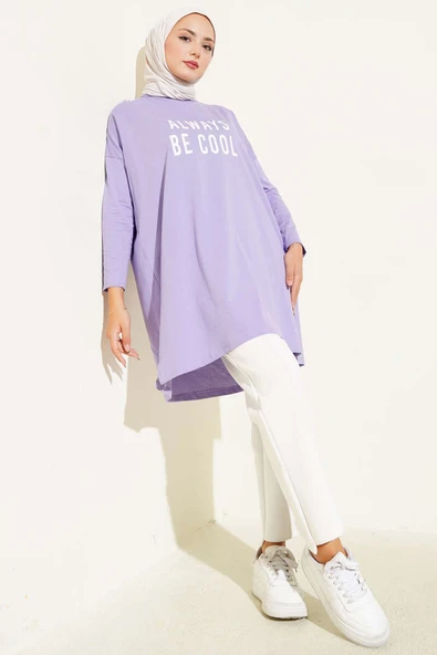 Always Be Cool Baskılı Tunik Lila - Resim 2
