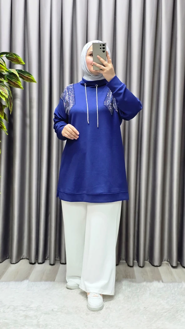 Kadın Giyim Büyük Beden Önü Taşlı Tunik - Resim 2