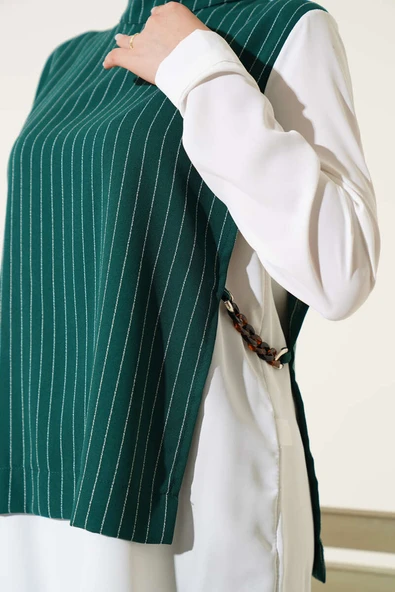Yanları Aksesuarlı Çizgili Takım Yeşil - Resim 4