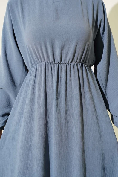 Bel Lastikli Ayrobin Basic Elbise Kayrak Grisi - Resim 4