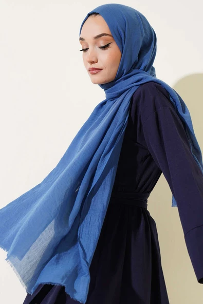 Aya Serisi İnce Pamuk Şal İndigo -160 - Resim 2