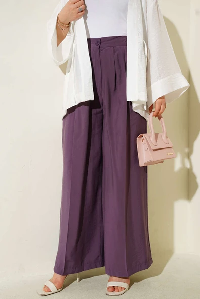 Düğmeli Salaş Pantolon Mor - Resim 2