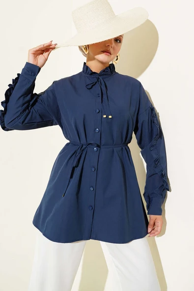 Hakim Yaka Fırfırlı Gömlek Lacivert ürün görseli 1