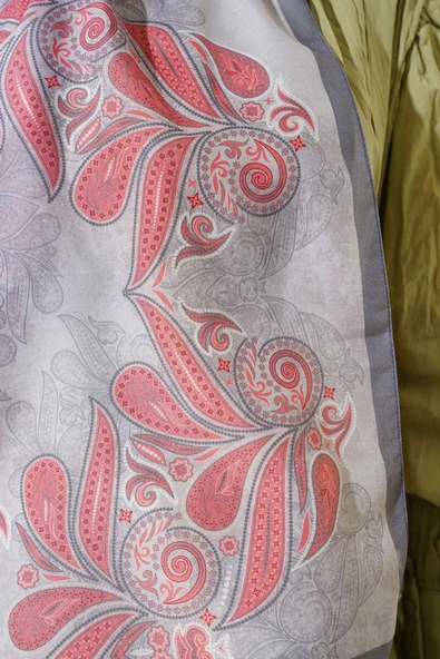 Otantik Yaprak Desen Şal Gri - Resim 4