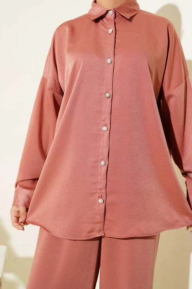 Taş Düğme Detaylı İkili Takım Pudra - Resim 4