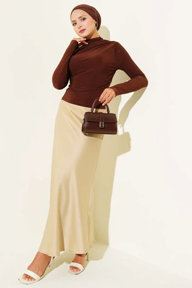 Yanları Büzgü Detaylı Sandy Bluz Kahve - Resim 2