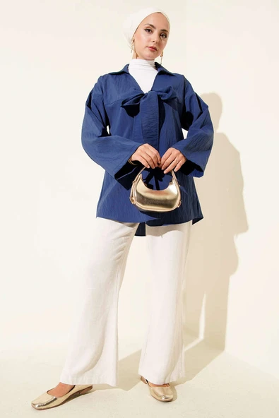 Kalın İp Bağcıklı Kimono Lacivert - Resim 2