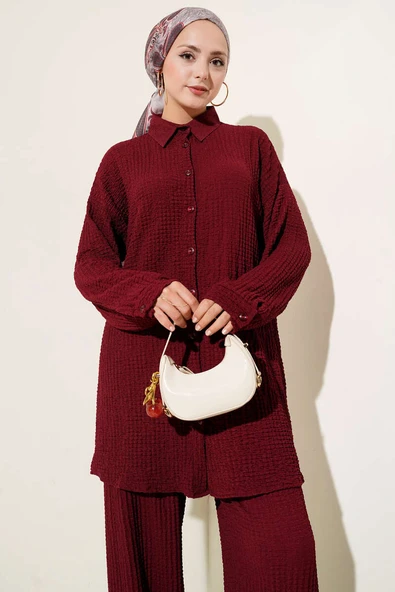 Gofre Desenli İkili Takım Bordo - Resim 2