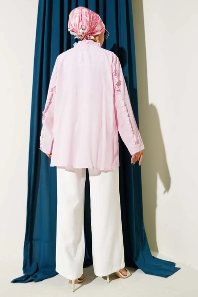 Fırfır Detaylı Kimono Pembe - 3