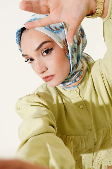 Paisley Detaylı Eşarp Soft Mavi ürün görseli 1