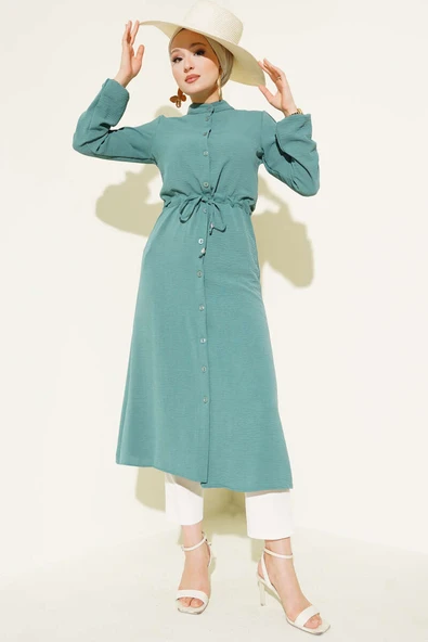 Bel Tünelli Düğmeli Ayrobin Kap Çağla Yeşili - Resim 2