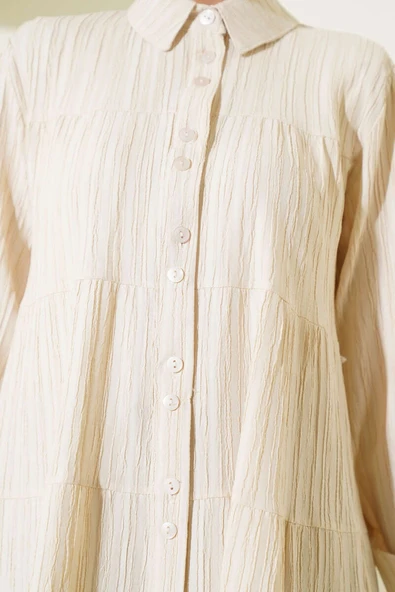 Kolları İp Bağlamalı Gömlek Bej - Resim 4