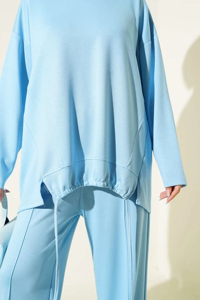 Loyşa Büzgü Detaylı Basic İkili Takım Bebe Mavi - Resim 4