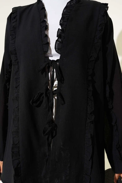 Fırfır Detaylı Kimono Siyah - Resim 4