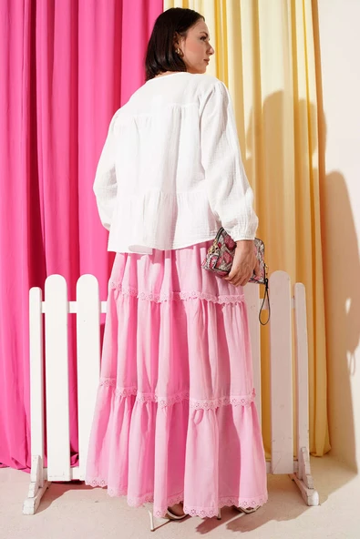 Brit Düğme Detaylı Bluz Ekru - Resim 3