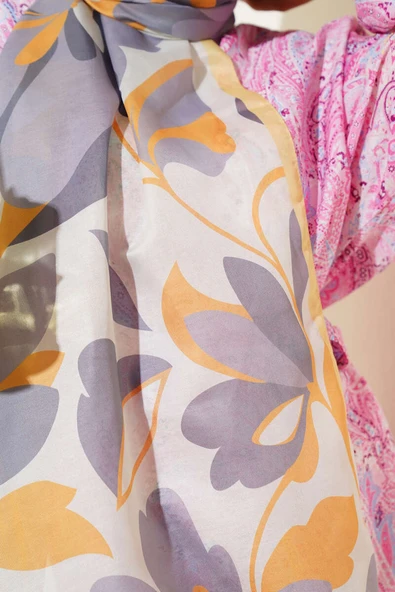 Menekşe Desen Soft Şal Sarı - Resim 4