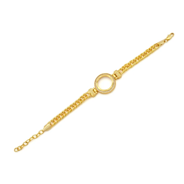 Altın Kaplama İmitasyon  Zirkon Taşlı Zincirli Çeyrek Çerçeve Bileklik BLK-1166 ürün görseli