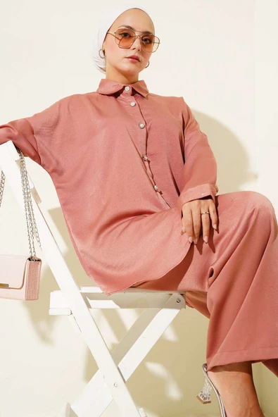 Taş Düğme Detaylı İkili Takım Pudra - Resim 2