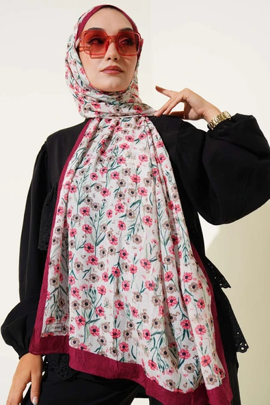 Papatya Desen Bambu Kraş Şal Ekru - Resim 2