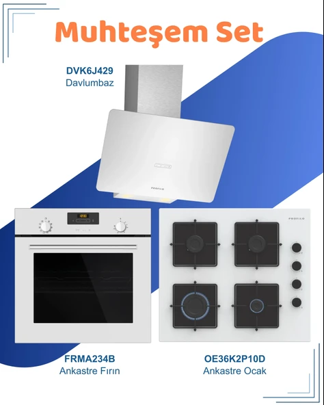 Profilo Beyaz Cam Ankastre Set (FRMA234B - DVK6J429 - OE36K2P10D) ürün görseli