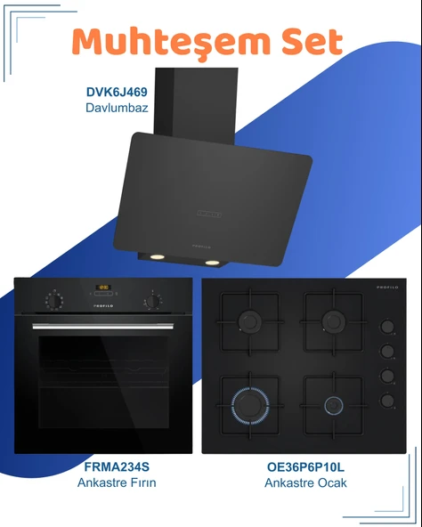 Profilo Siyah Cam Ankastre Set (FRMA234S - DVK6J469 - OE36P6P10L) ürün görseli