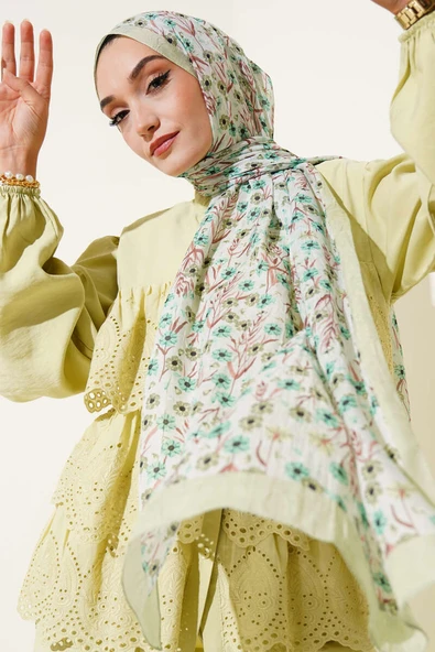 Papatya Desen Bambu Kraş Şal Su Yeşili ürün görseli 1