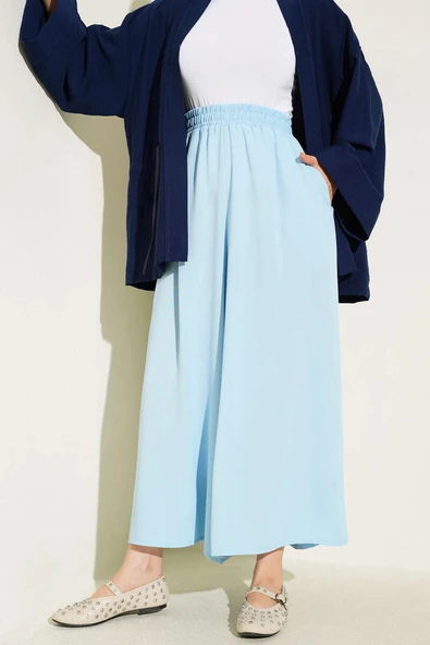 Beli Lastik Detaylı Salaş Pantolon Mavi - Resim 2