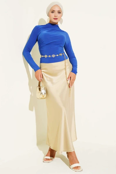 Yanları Büzgü Detaylı Sandy Bluz Saks - Resim 2