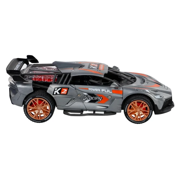 Sürtmeli Sesli Işıklı Spor Arabalar 18 cm - Gri - Resim 2