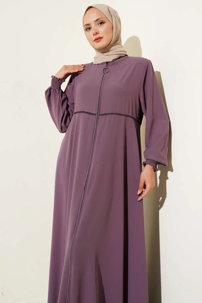 Bileği Gipeli Omuz Vatkalı Büyük Beden Ferace Gül Kurusu - Resim 2