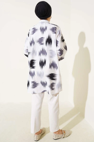 Fırça Desenli Bilek Manşetli Gömlek Siyah - Resim 3